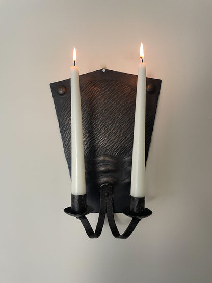 Hand-Forged Wrought Iron Double Candle Wall Sconce