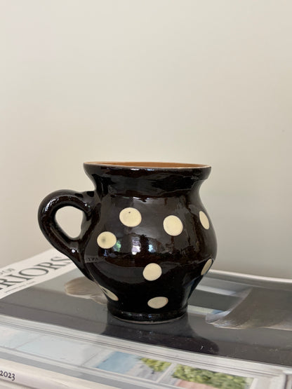 Romanian brown small jugs with cream dots — set of four
