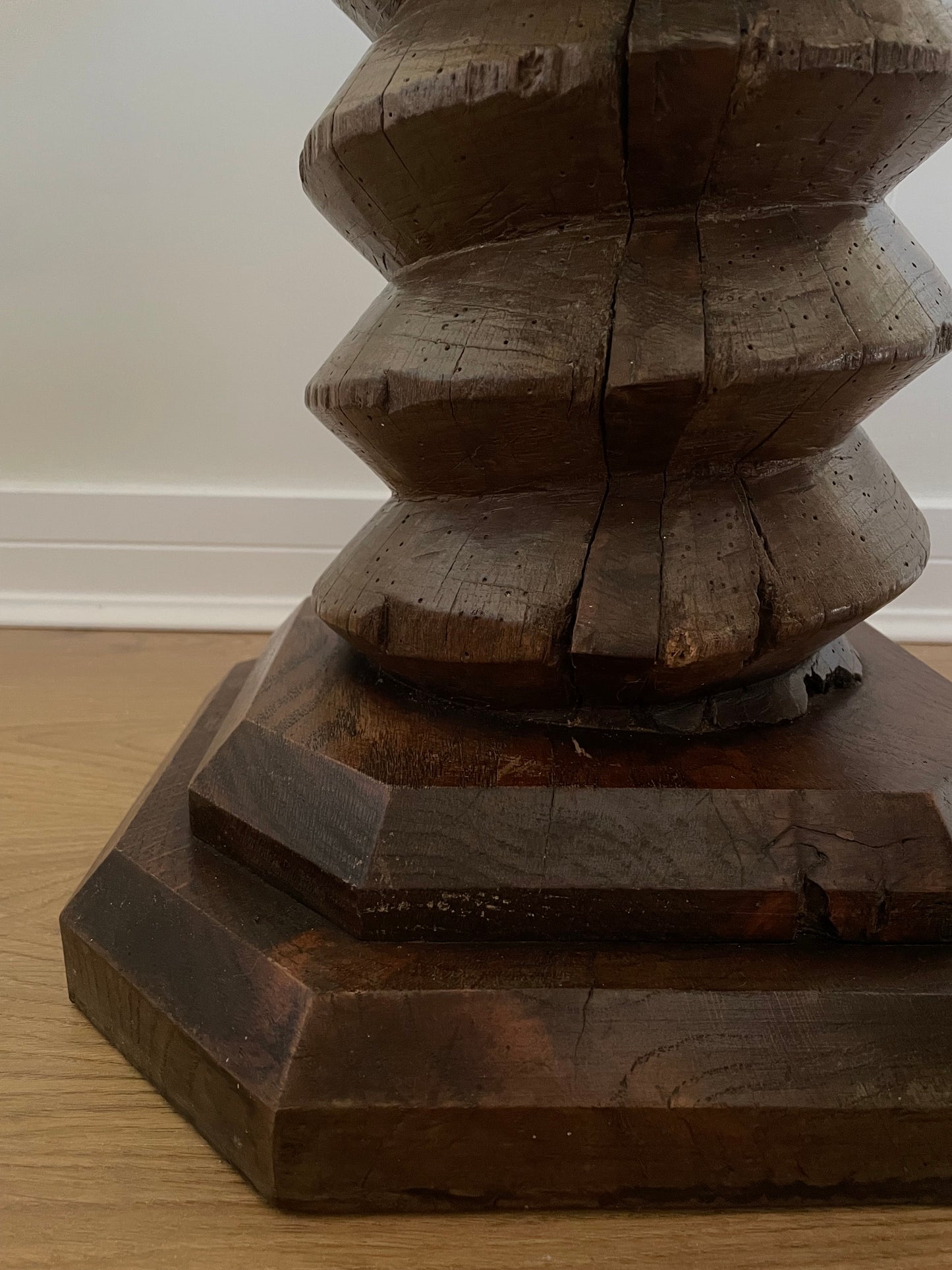 Antique French solid oak spiral pedestal side table