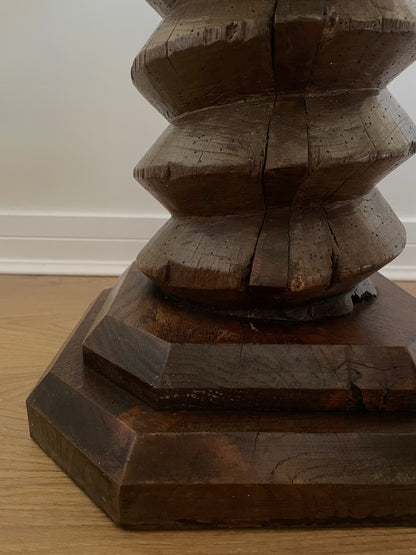 Antique French solid oak spiral pedestal side table