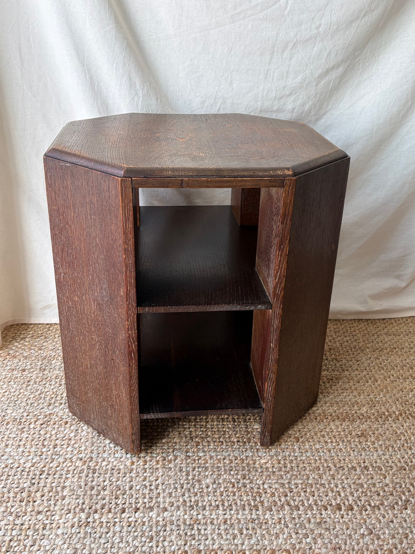 Heals Arts and Crafts vintage oak side table with octagonal top