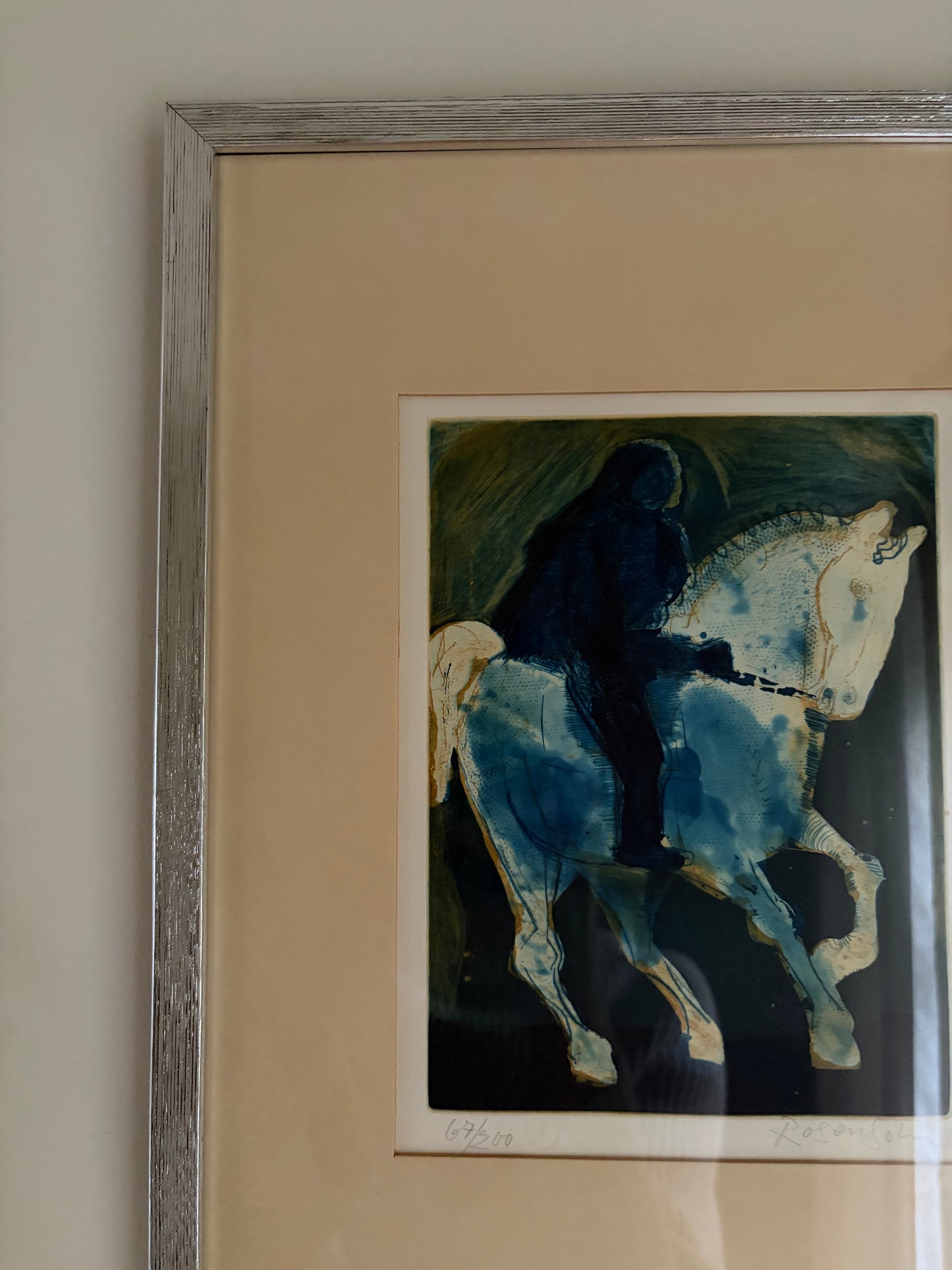 Framed vintage horse lithograph by Lennart Rosensohn
