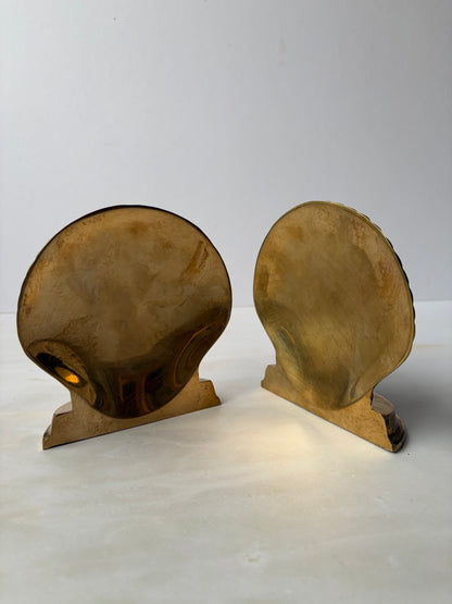Pair of vintage solid brass shell bookends