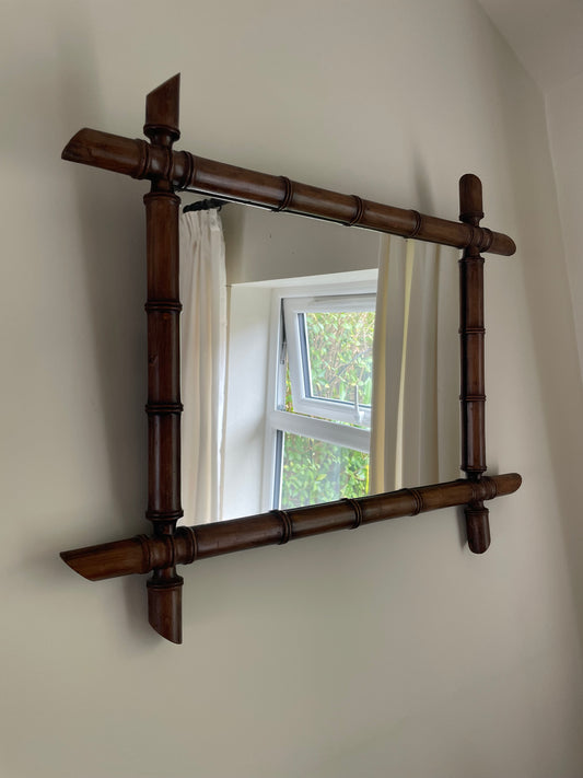 Vintage wooden faux bamboo French mirror - landscape orientation