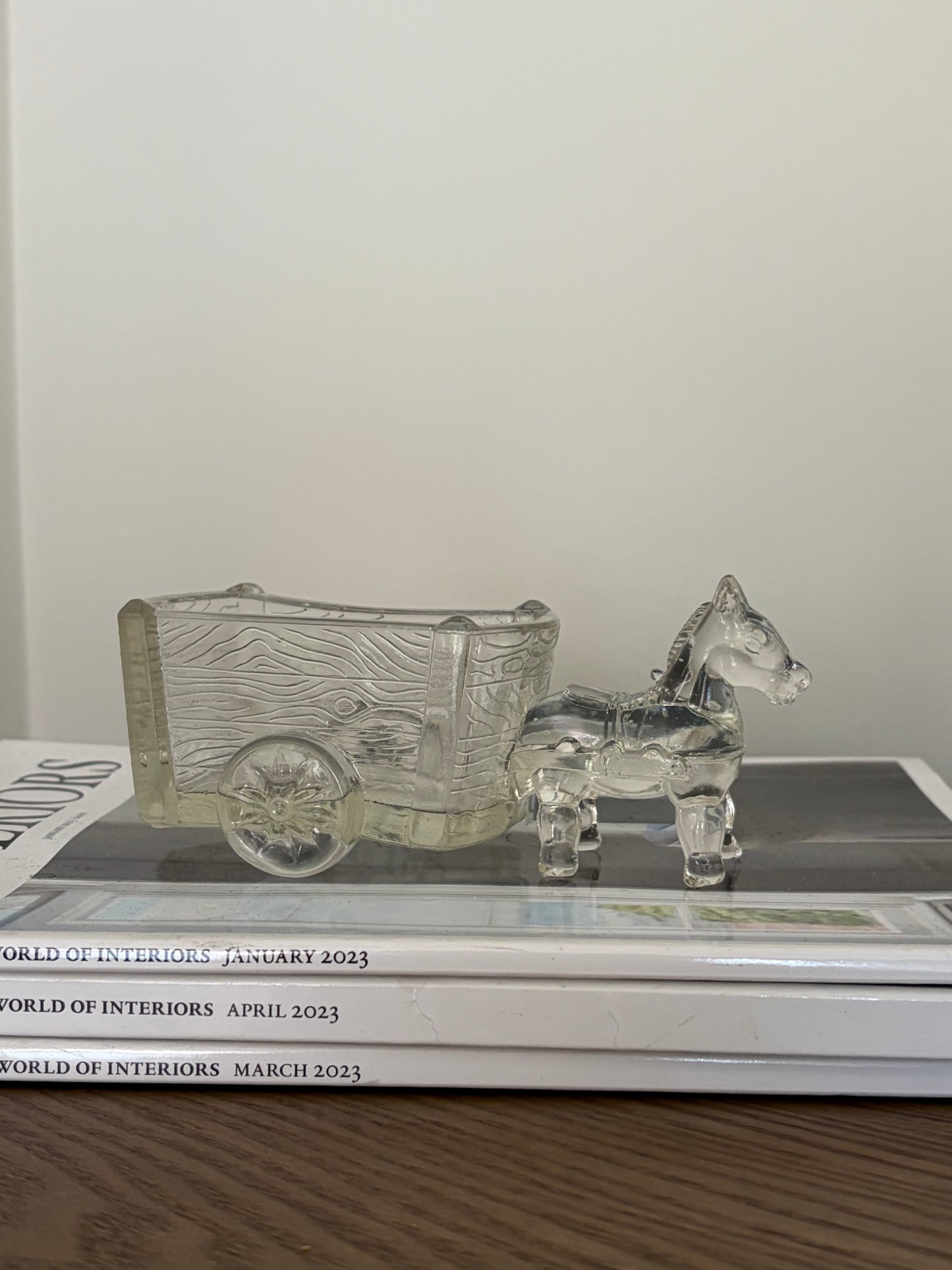 Vintage Swedish glass horse and cart sculpture