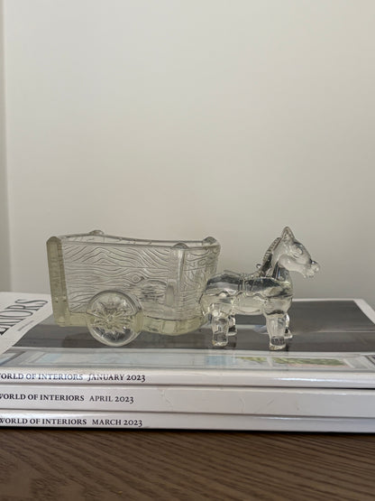 Vintage Swedish glass horse and cart sculpture