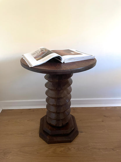 Antique French solid oak spiral pedestal side table