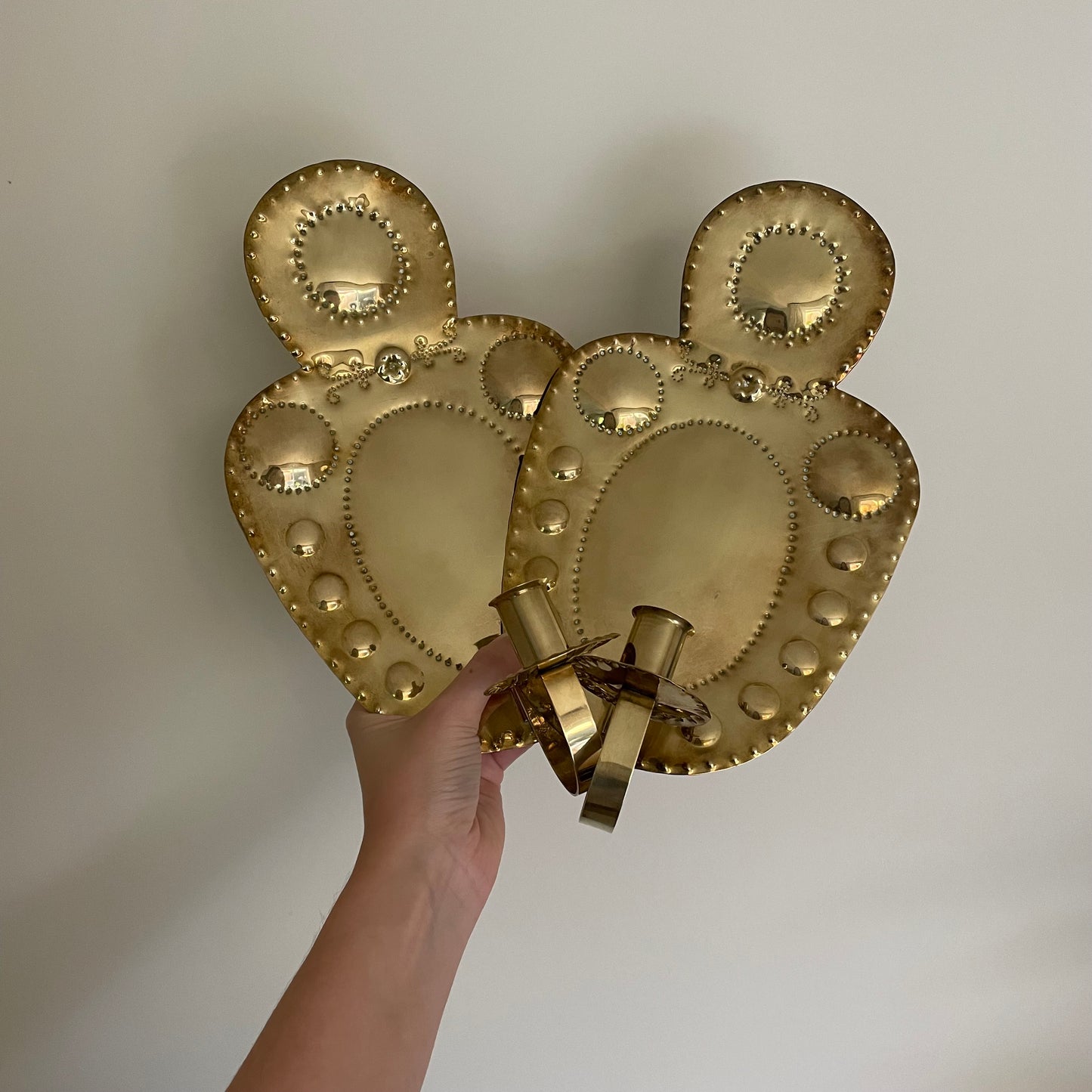 Brass pair of mid century candle sconces