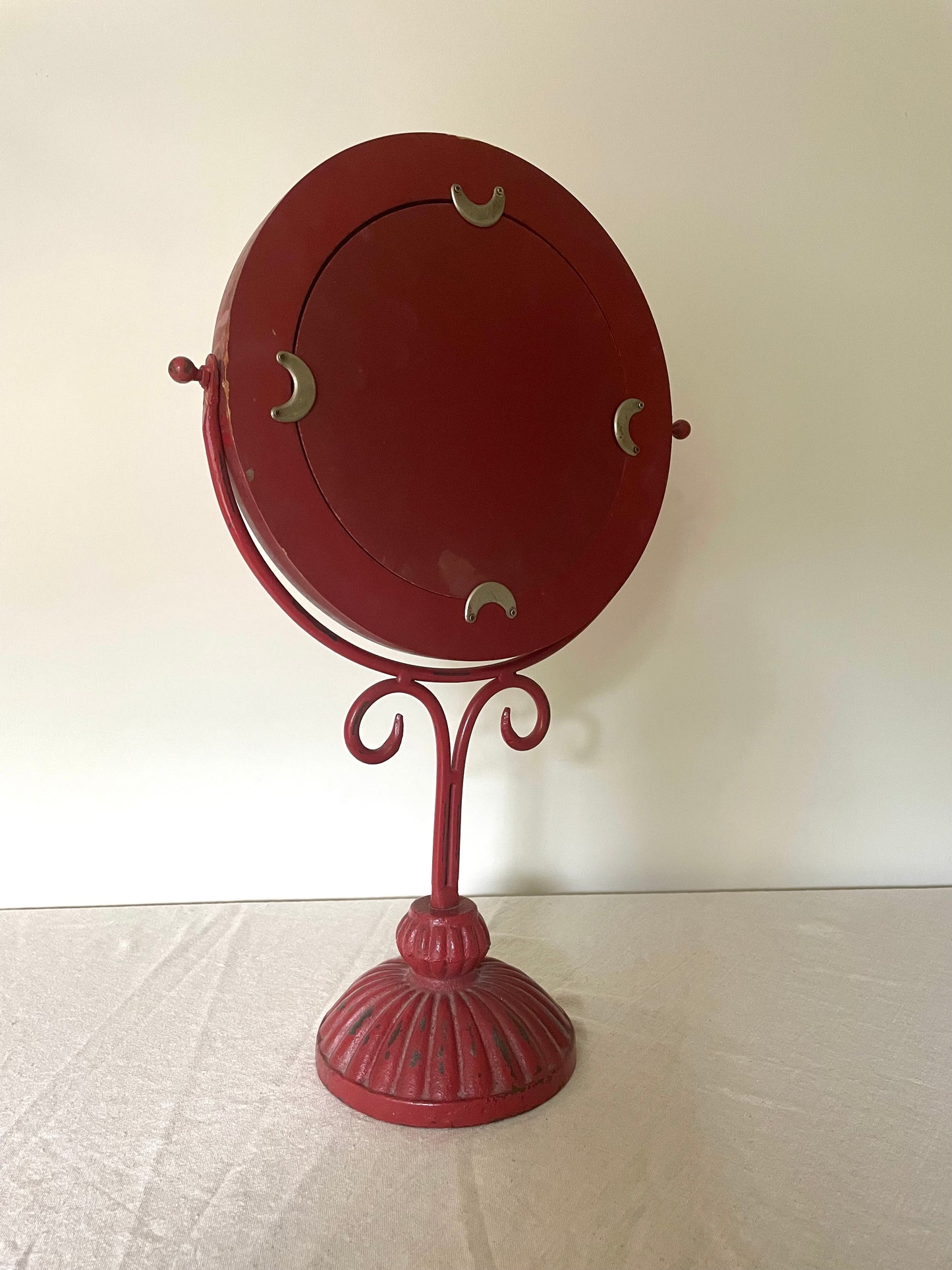 Red cast iron vintage mirror