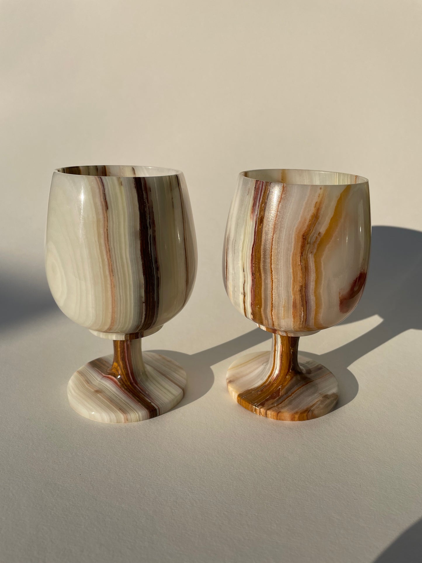 Set of four onyx white and brown goblets