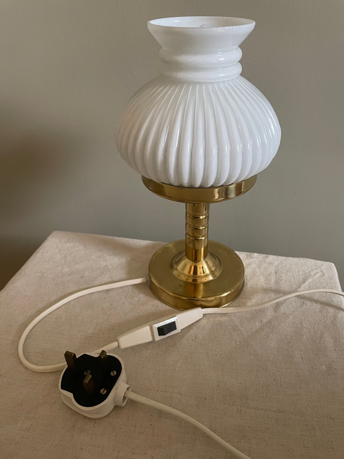 Small brass and milk glass table/desk lamp