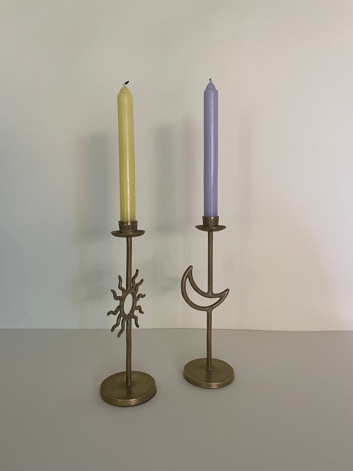 Moon and sun gold gilded candle stick holders