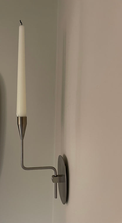 Pair of vintage stainless steel candle sconces by Piet Hein