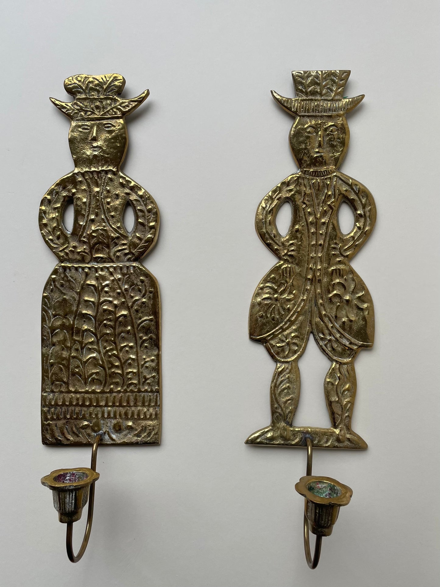 Candle brass sconces - Folk art of Danish man and woman