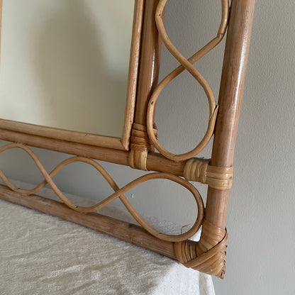 Bamboo and rattan vertical mirror with swirls
