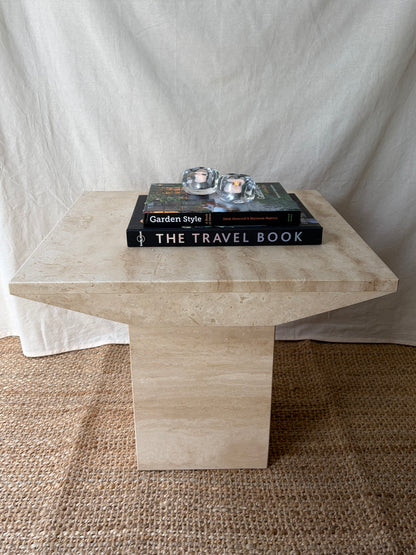 Vintage travertine stone beige side table