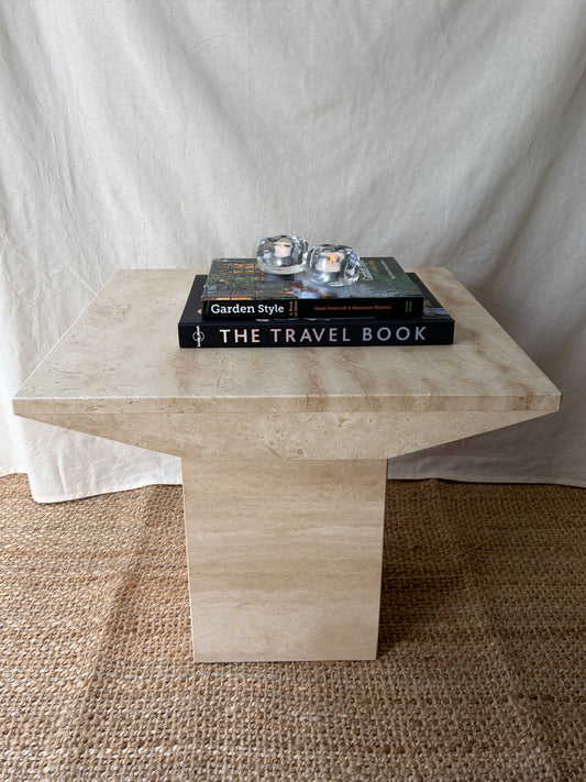 Vintage travertine stone beige side table