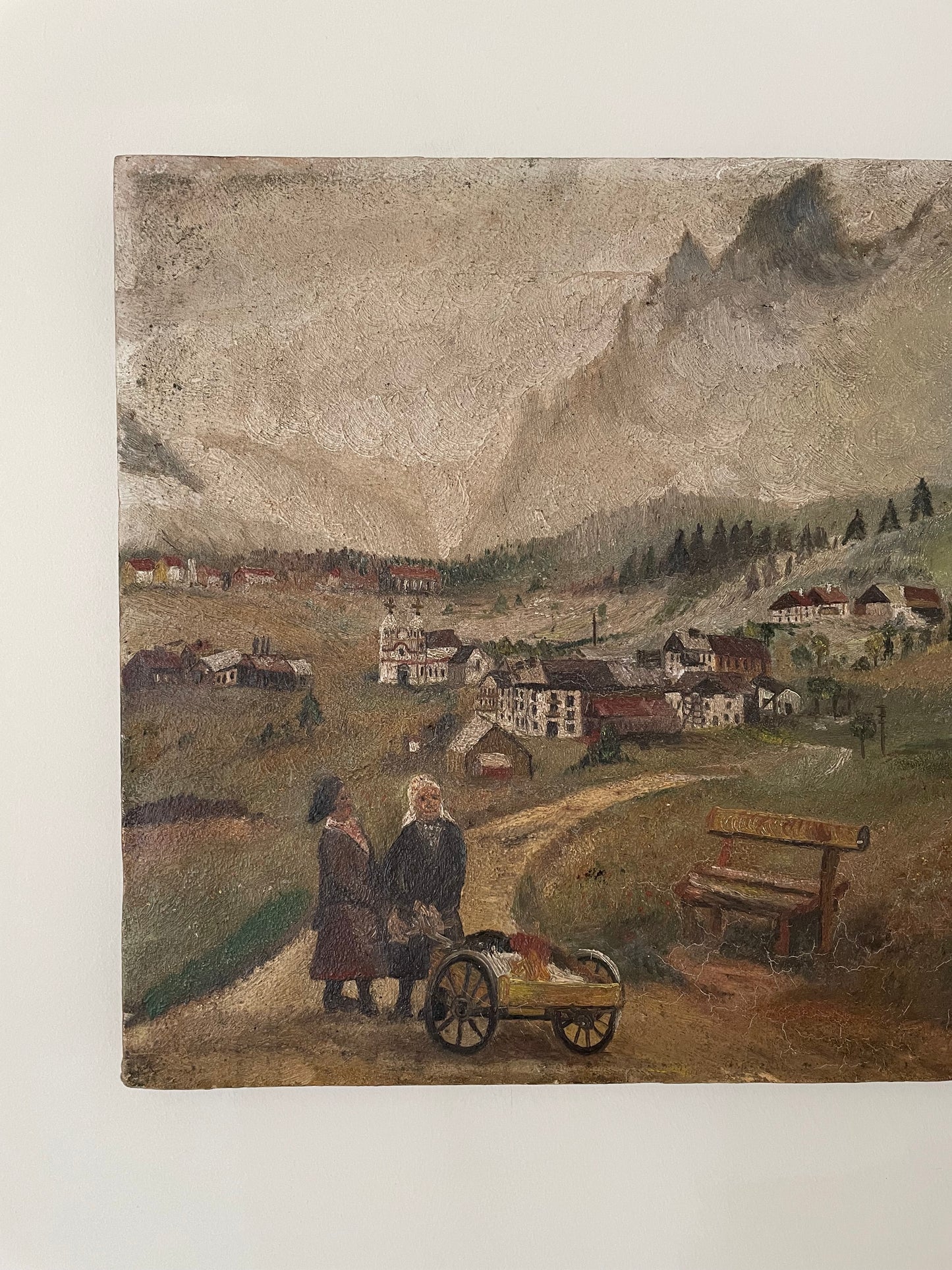 Antique Alpine oil landscape unframed on canvas