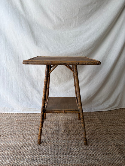 Vintage tortoiseshell bamboo table with square top