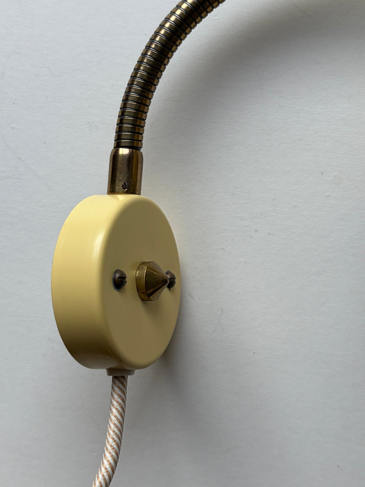 Vintage butter yellow small midcentury wall light with brass gooseneck