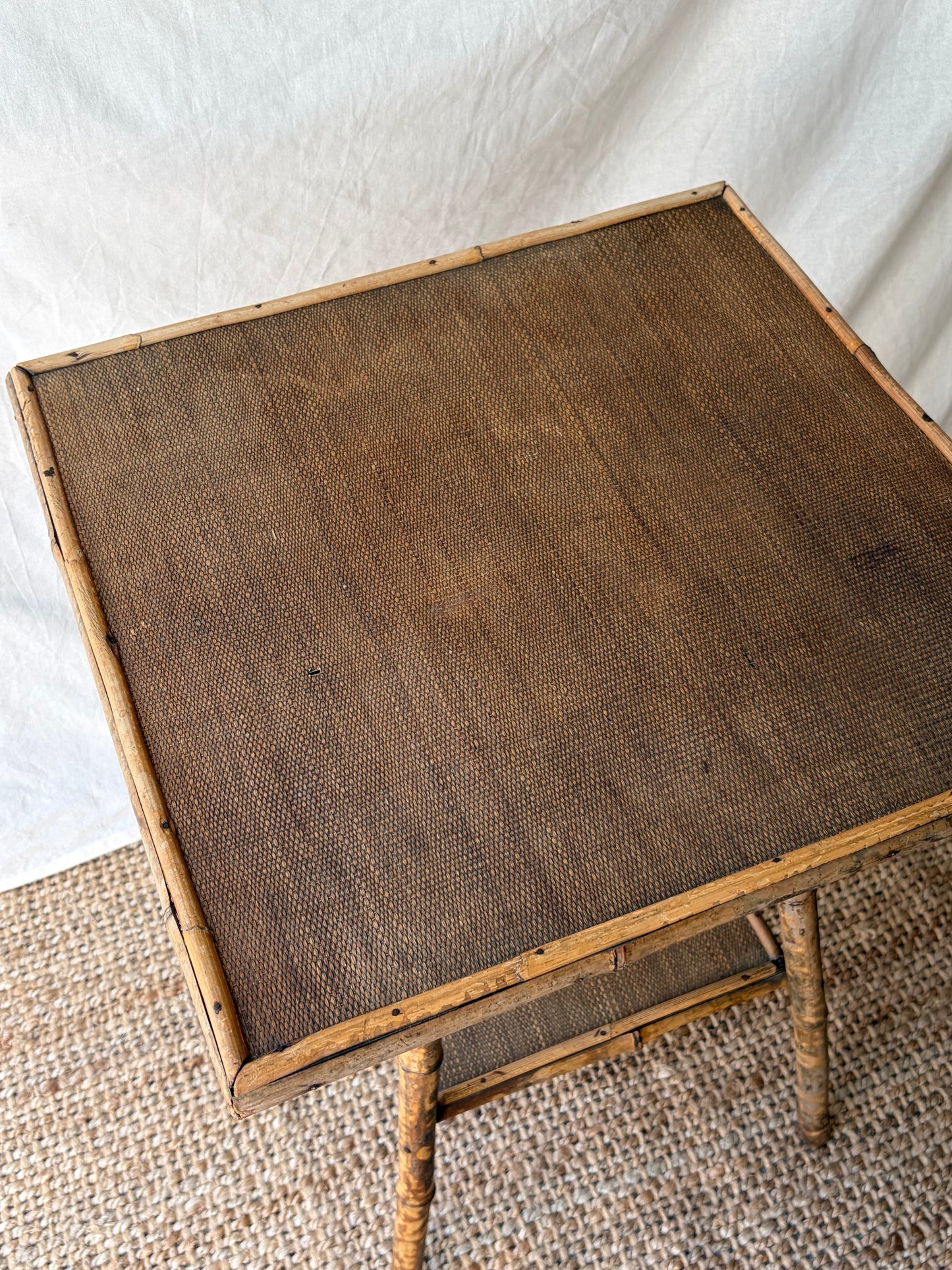 Vintage tortoiseshell bamboo table with square top