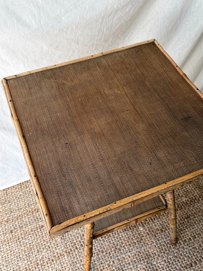 Vintage tortoiseshell bamboo table with square top
