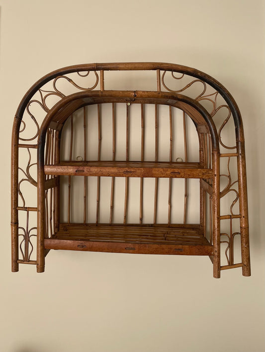 Vintage tortoise shell bamboo curved wall shelf