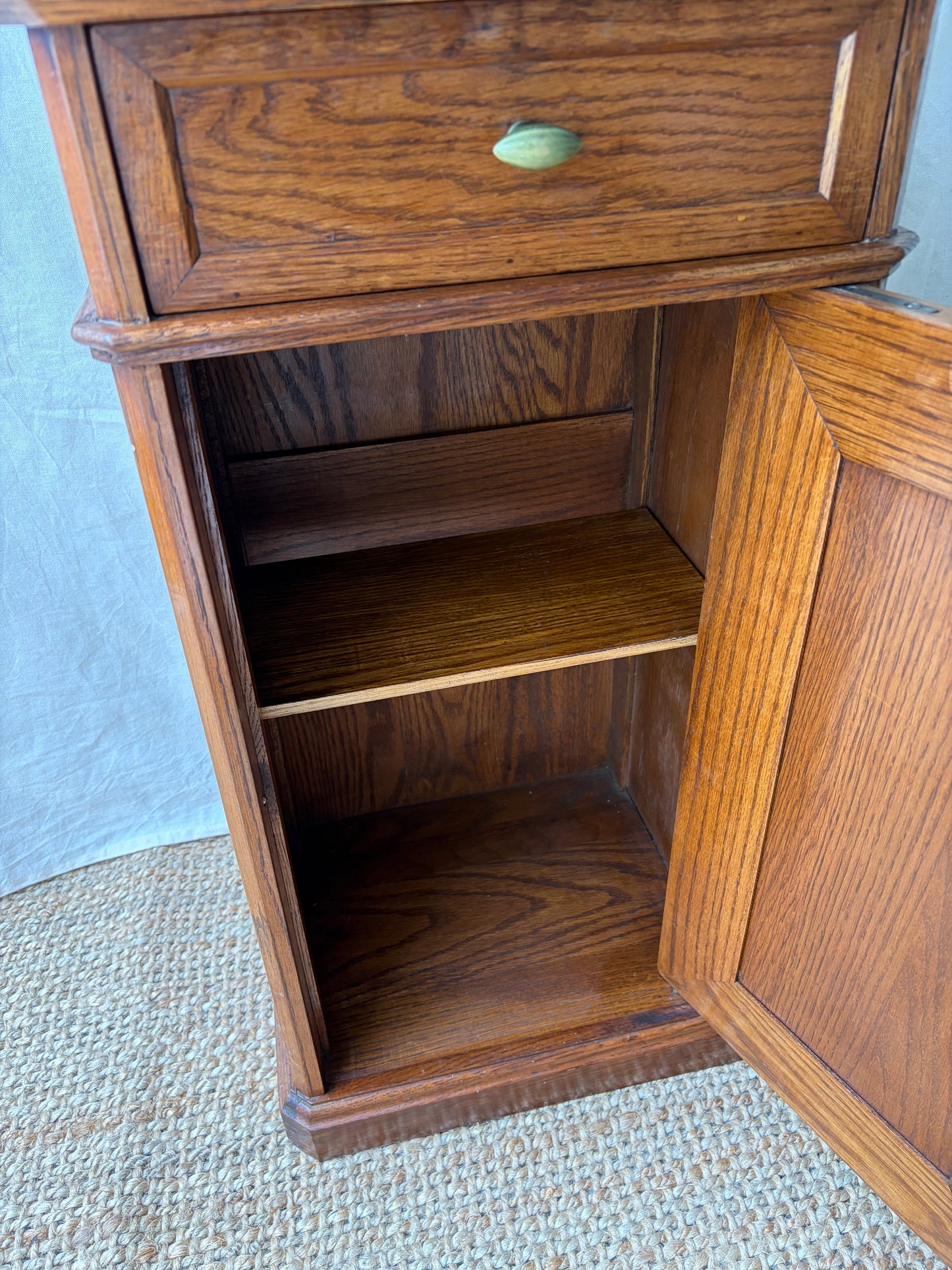 Antique French cupboard side table with dark marble top