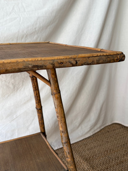 Vintage tortoiseshell bamboo table with square top