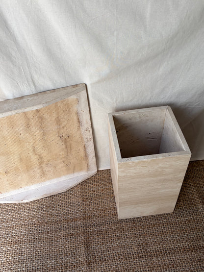 Vintage travertine stone beige side table