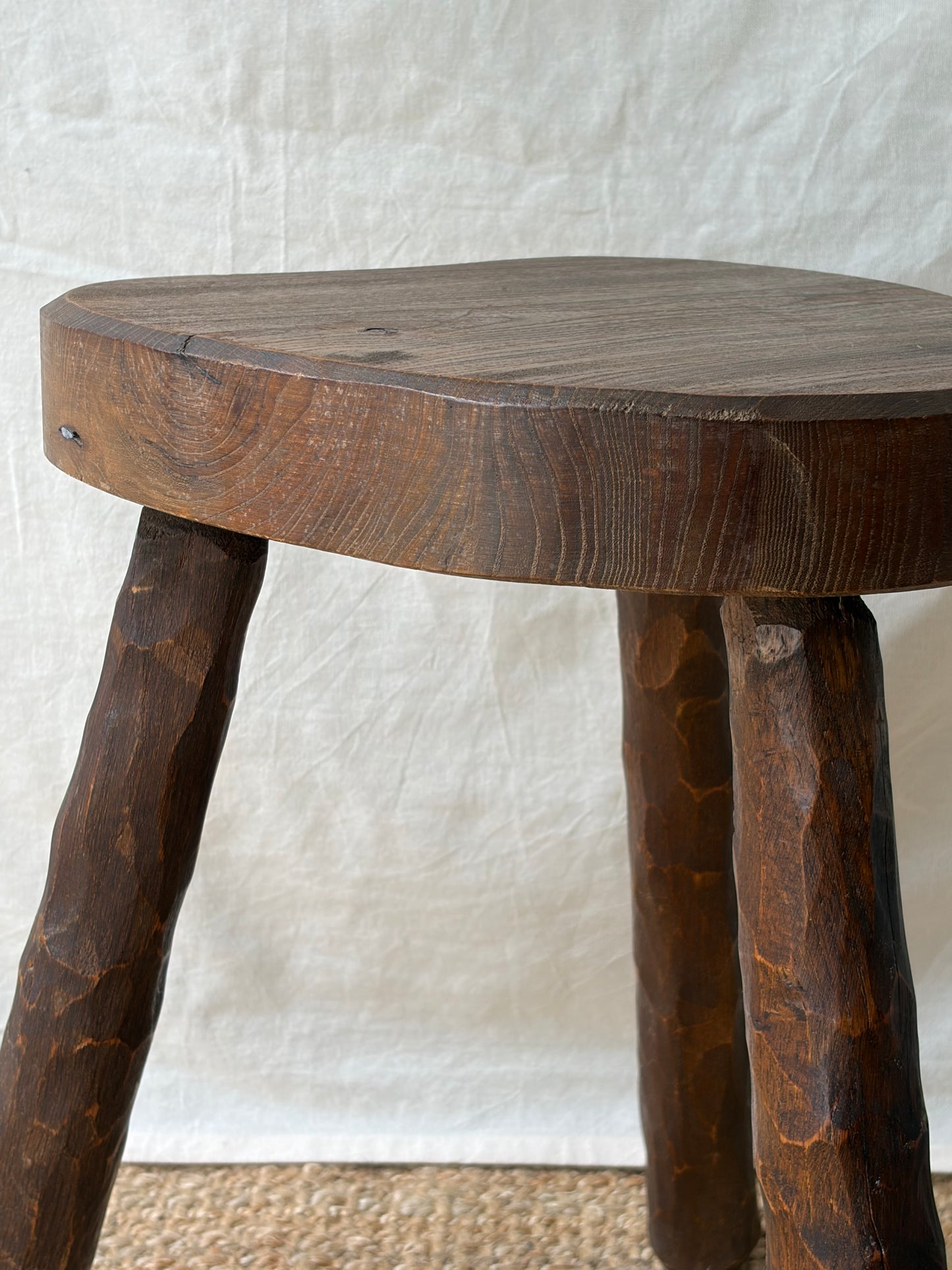 Chunky textured vintage wooden stool