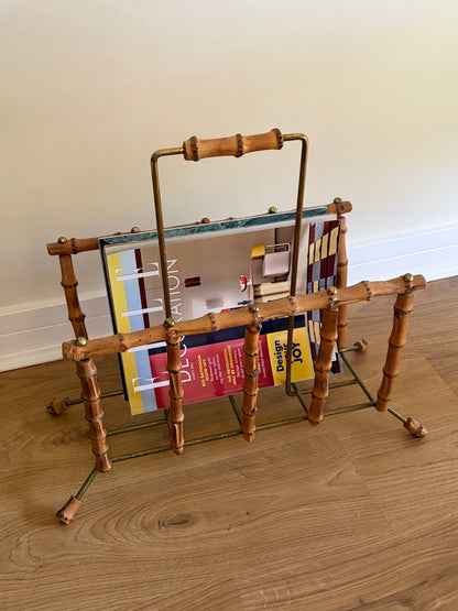 Vintage faux bamboo and metal magazine holder