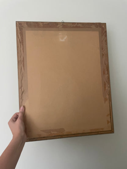 Vintage framed vertical watercolour of lake