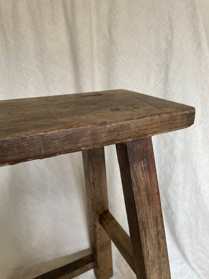 Antique solid Elm wooden rustic decorative stool