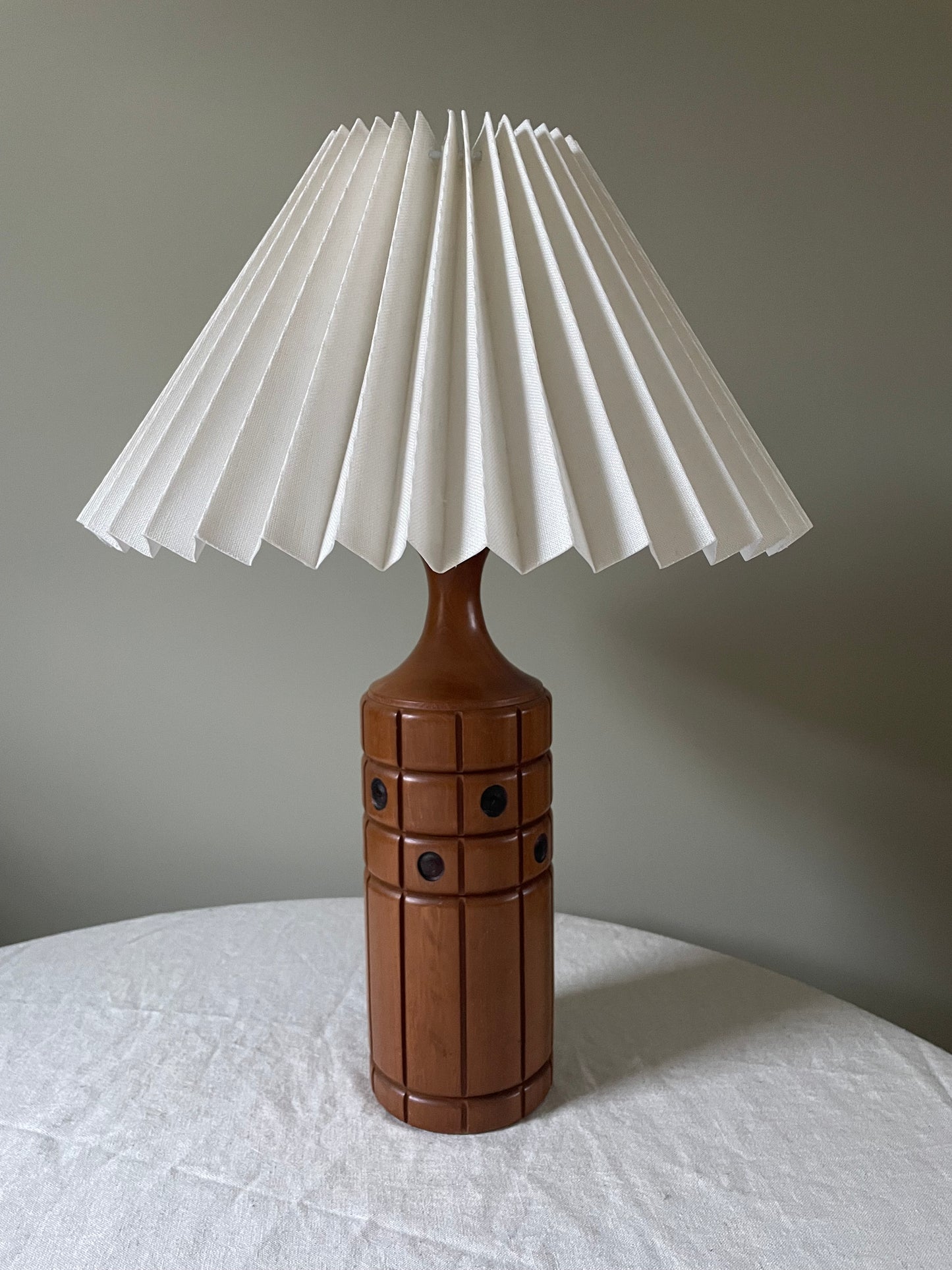 Danish wooden teak carved table lamp