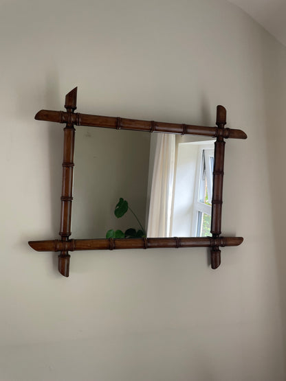 Vintage wooden faux bamboo French mirror - landscape orientation