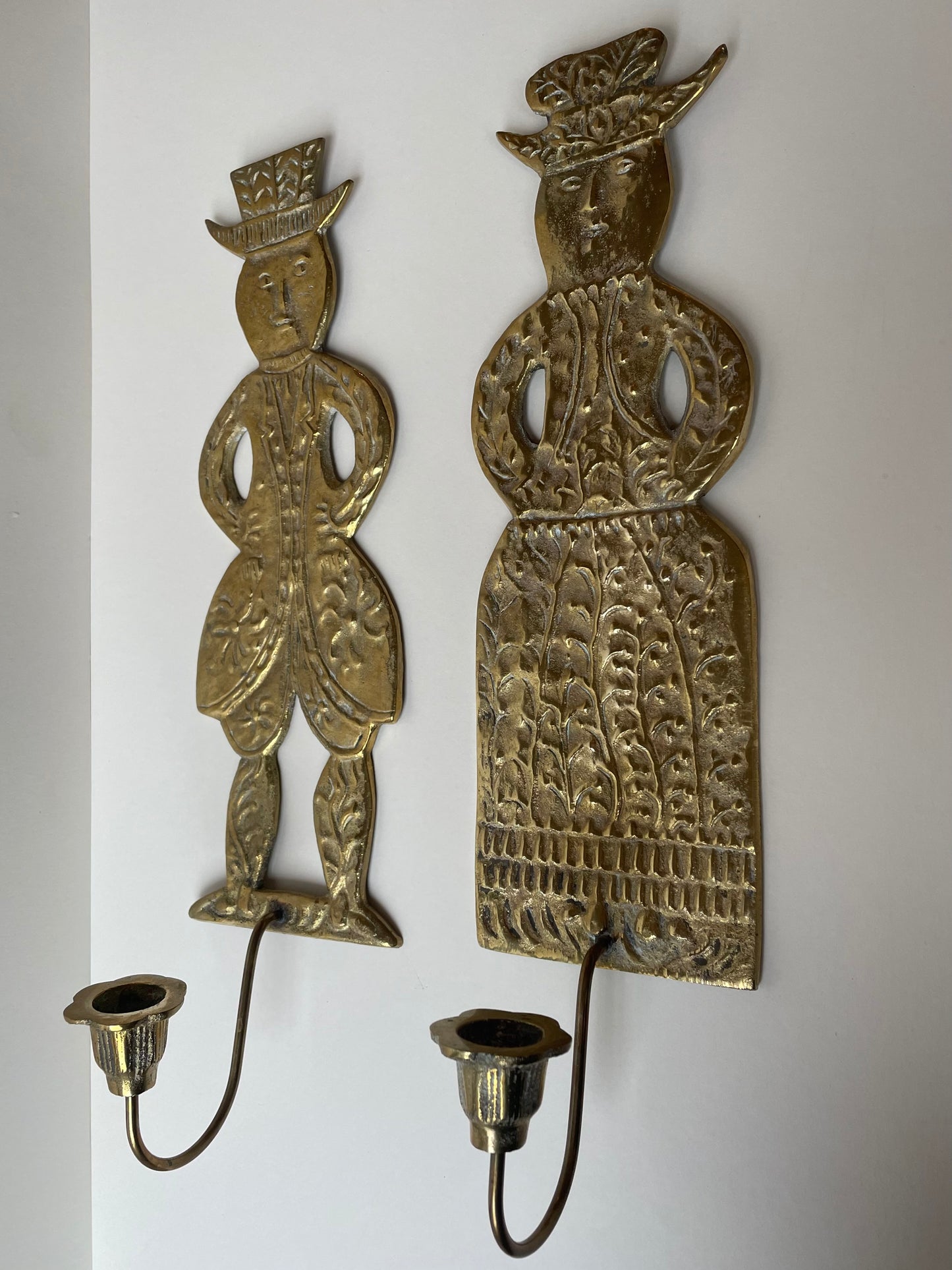 Candle brass sconces - Folk art of Danish man and woman