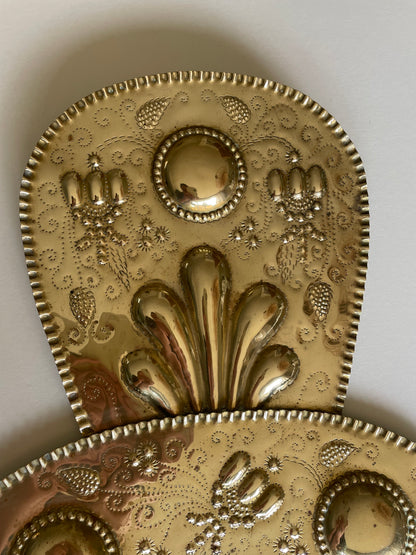 Pair of vintage embossed Swedish brass double wall sconces