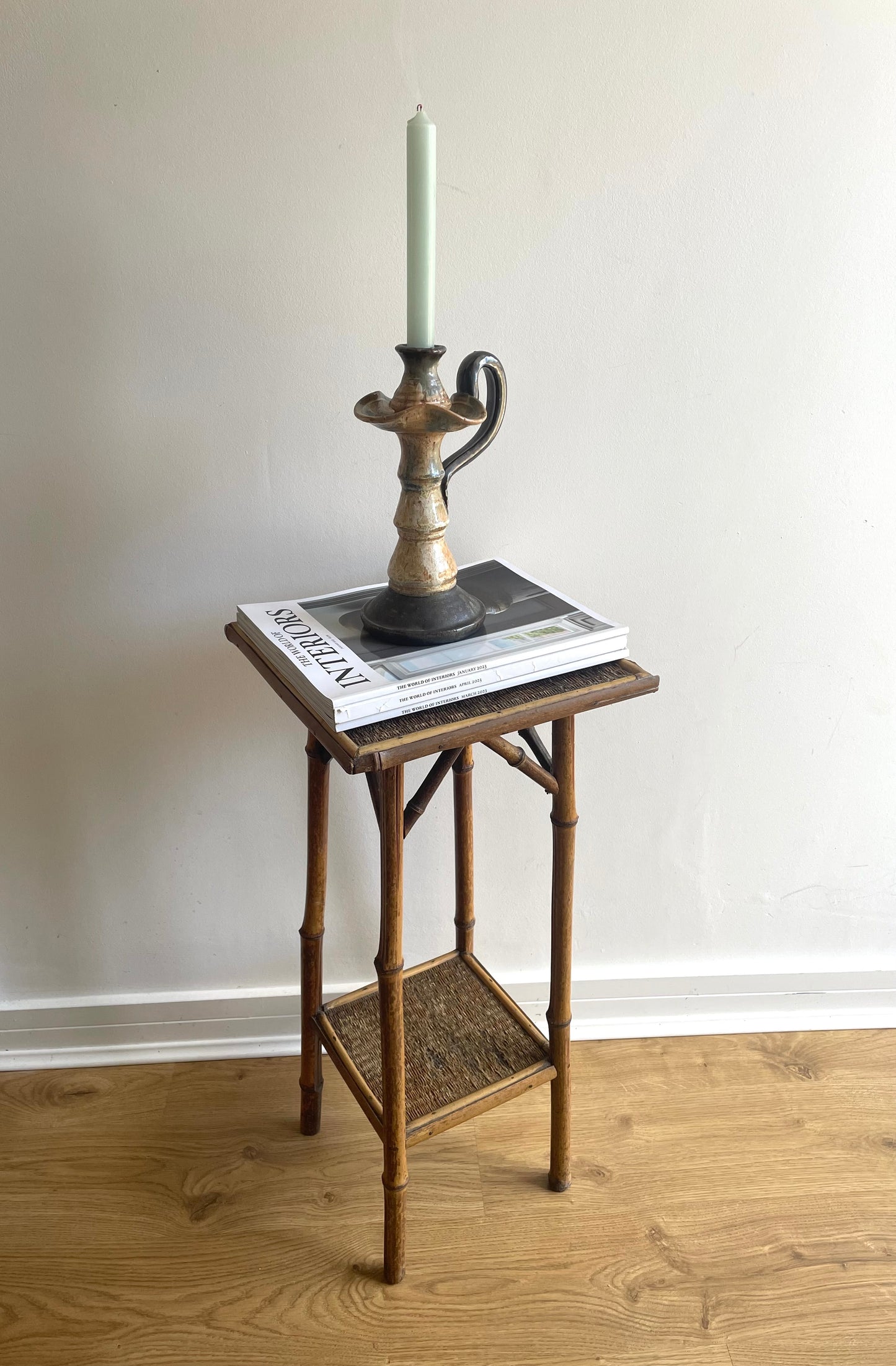 Vintage two tier bamboo side table