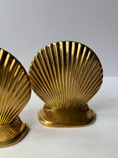 Vintage solid brass shell bookends