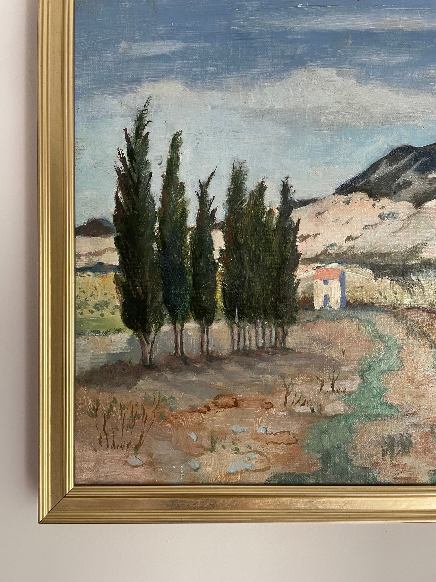 Vintage framed French countryside oil painting