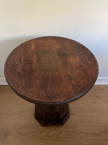 Antique French solid oak spiral pedestal side table