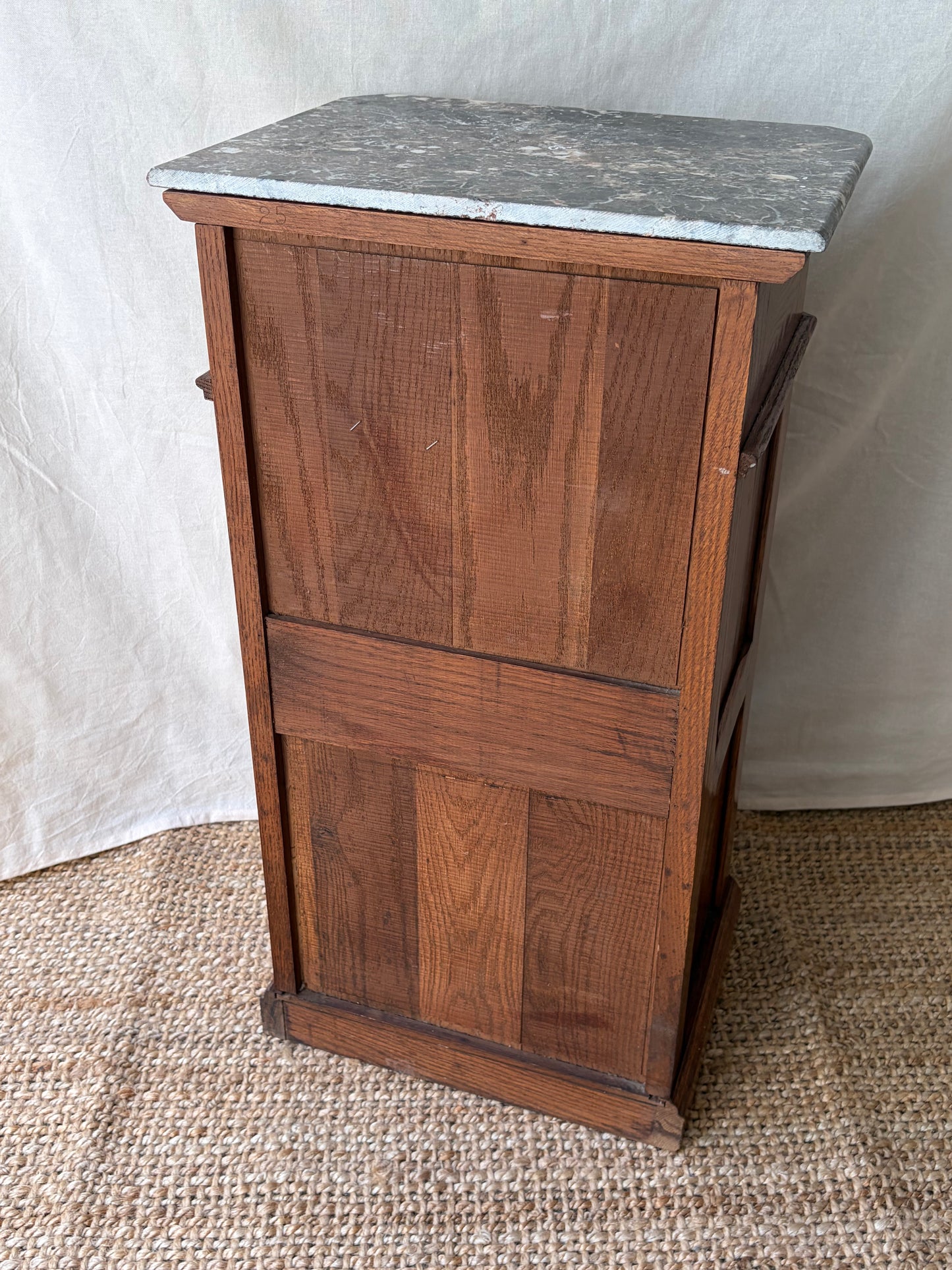 Antique French cupboard side table with dark marble top