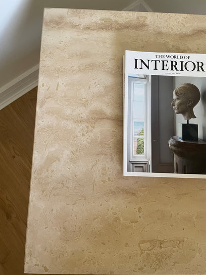 Vintage travertine stone beige side table