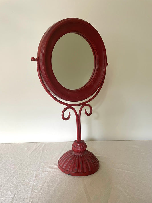 Red cast iron vintage mirror