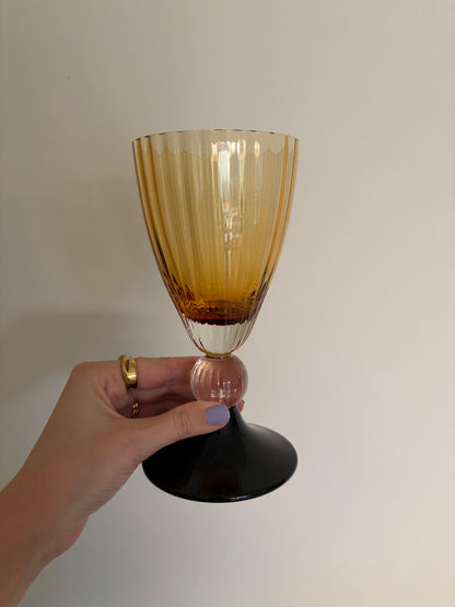 Art deco set of four vintage amber and black wine glasses