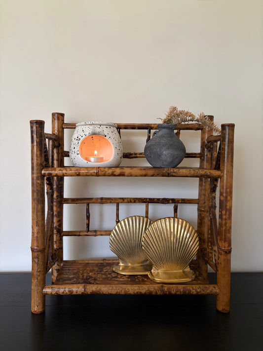 Vintage tortoise shell bamboo tabletop shelf