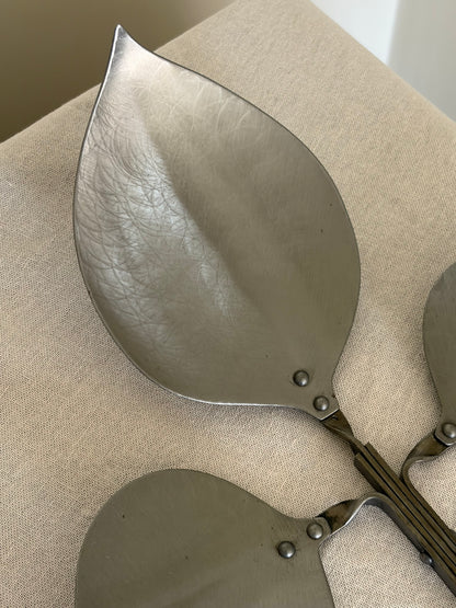 Pair of vintage pewter leaf shaped candle sconces