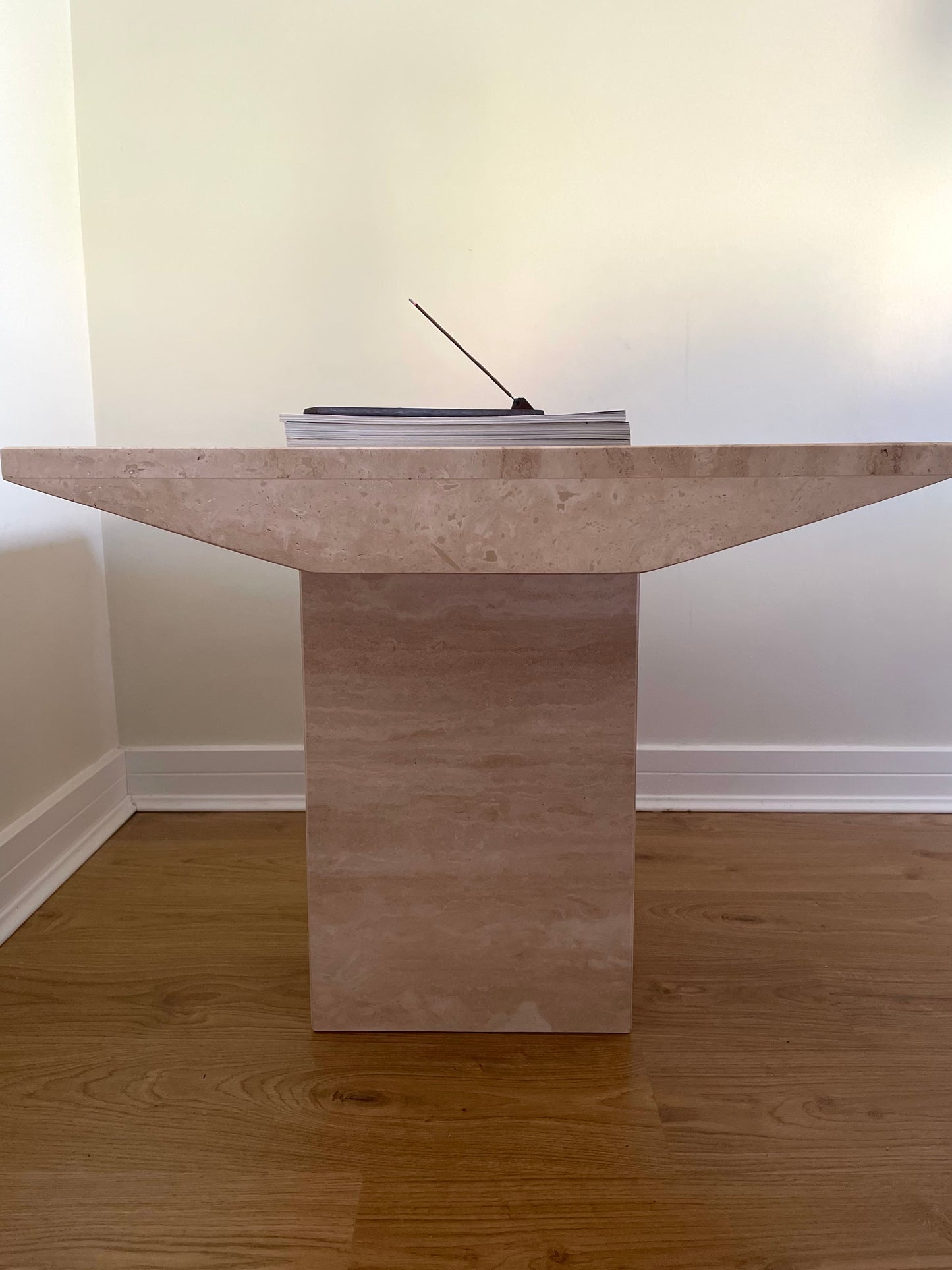 Vintage travertine stone beige side table