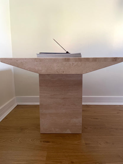 Vintage travertine stone beige side table